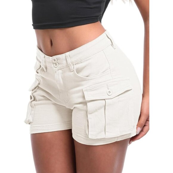 Women's High-Stretch Cargo Shorts, Y2K Mini, High Waisted, Slim-Fitted Jean Shor - Picture 2 of 5